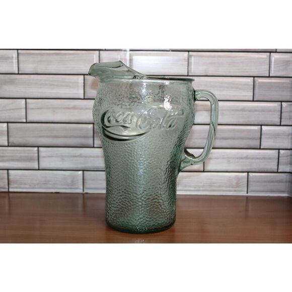 VINTAGE COCA COLA TALL GLASS GREEN PITCHER - Picture 1 of 9